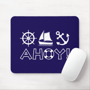 Wheel Sailboat Anchor Ahoy! White Mouse Pad