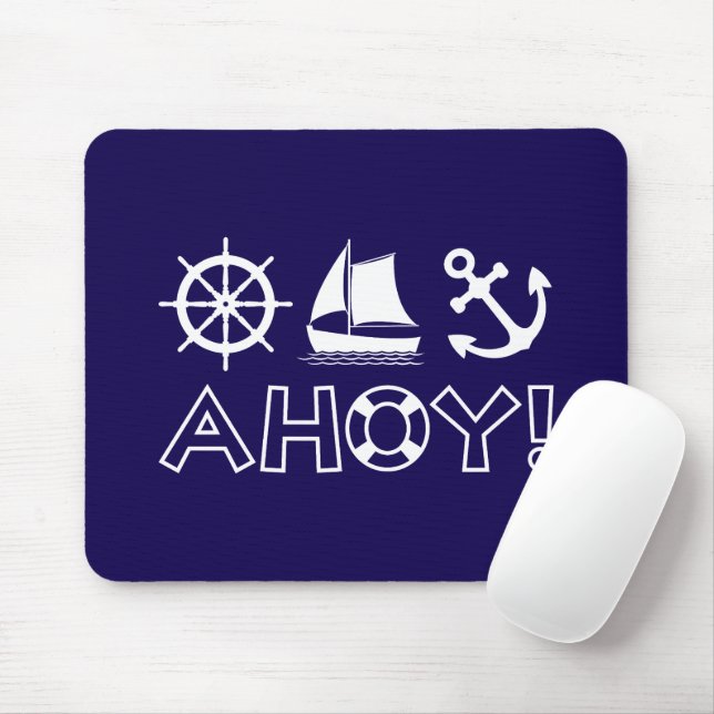 Wheel Sailboat Anchor Ahoy! White Mouse Pad (With Mouse)