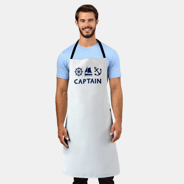 Wheel Sailboat Anchor Captain Dark Blue Apron (Worn)