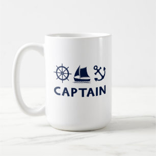 Wheel Sailboat Anchor Captain Dark Blue Coffee Mug