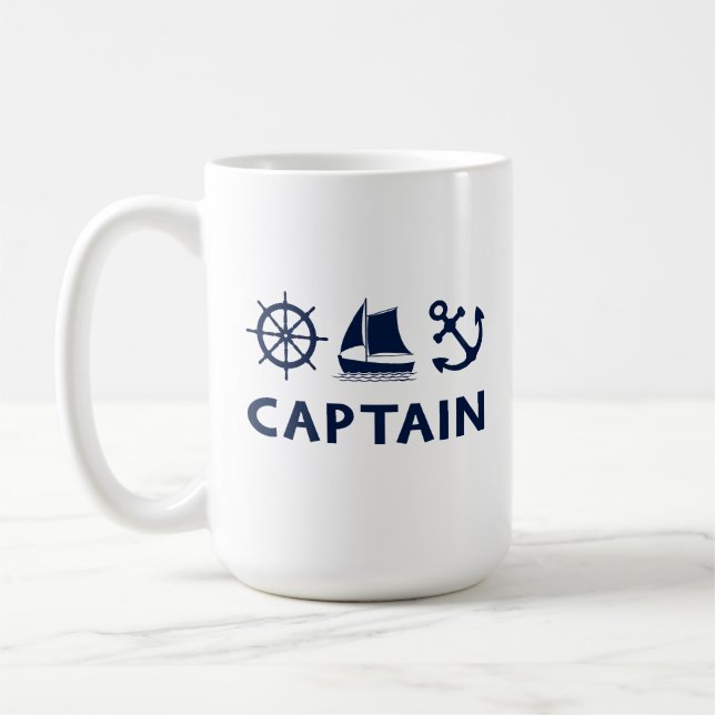 Wheel Sailboat Anchor Captain Dark Blue Coffee Mug (Left)