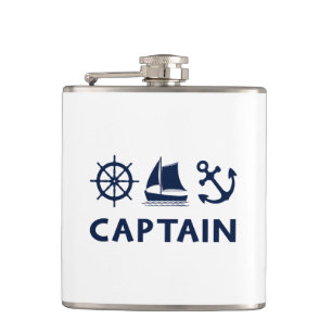 Wheel Sailboat Anchor Captain Dark Blue Hip Flask