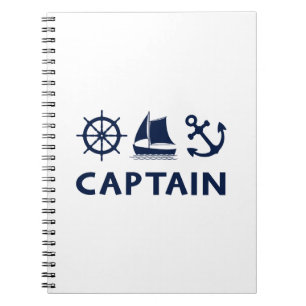 Wheel Sailboat Anchor Captain Dark Blue Notebook