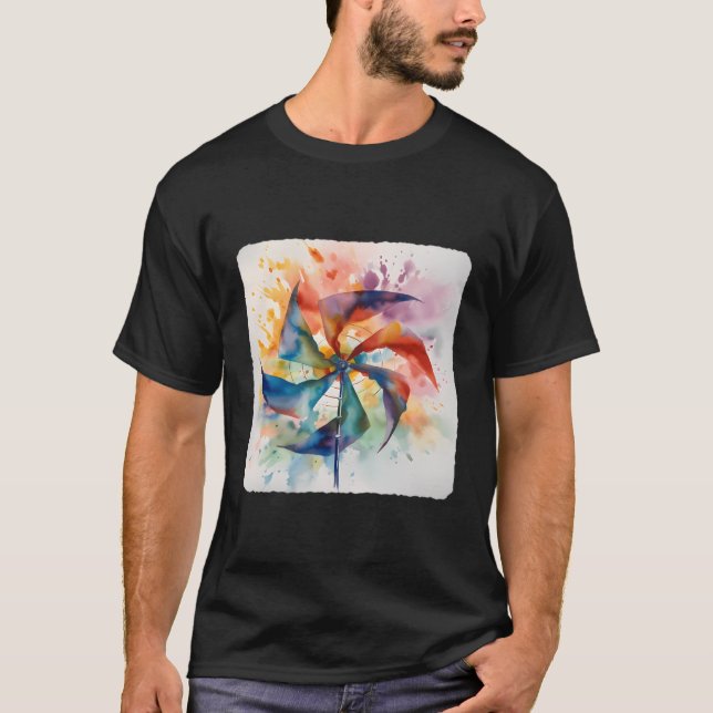Wheel Sning Wind Colourful Rotation Blades T-Shirt (Front)