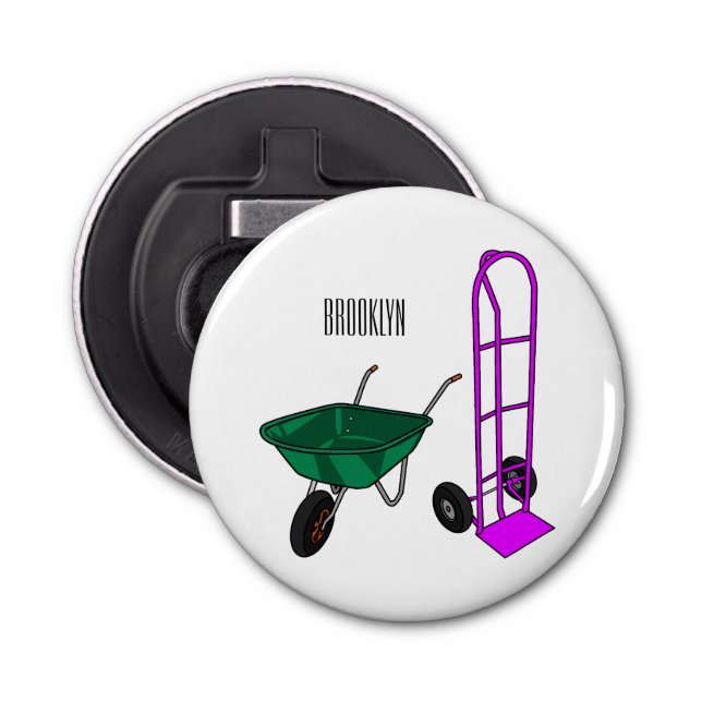 Wheelbarrow & hand trolley cartoon illustration bottle opener (Front)