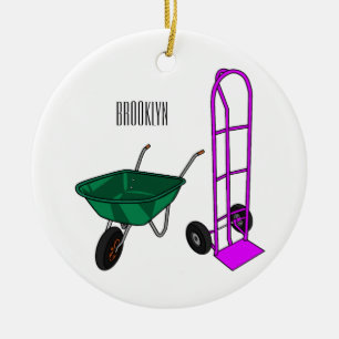 Wheelbarrow & hand trolley cartoon illustration ceramic ornament