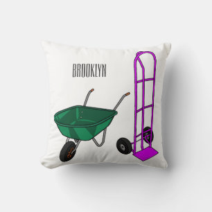Wheelbarrow & hand trolley cartoon illustration cushion