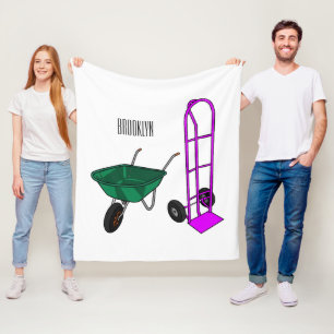 Wheelbarrow & hand trolley cartoon illustration fleece blanket