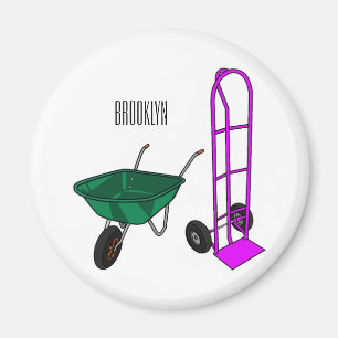 Wheelbarrow & hand trolley cartoon illustration magnet