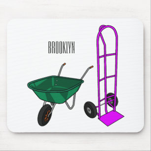Wheelbarrow & hand trolley cartoon illustration mouse pad