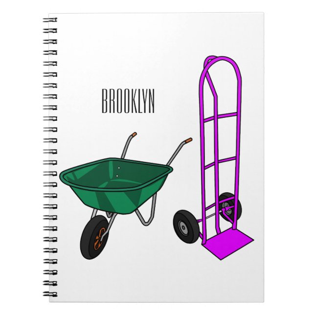 Wheelbarrow & hand trolley cartoon illustration notebook (Front)