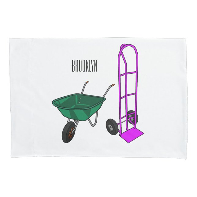 Wheelbarrow & hand trolley cartoon illustration pillowcase (Front)