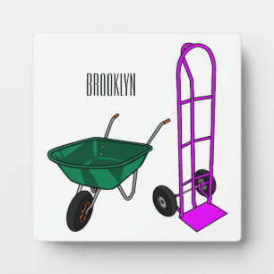 Wheelbarrow & hand trolley cartoon illustration plaque