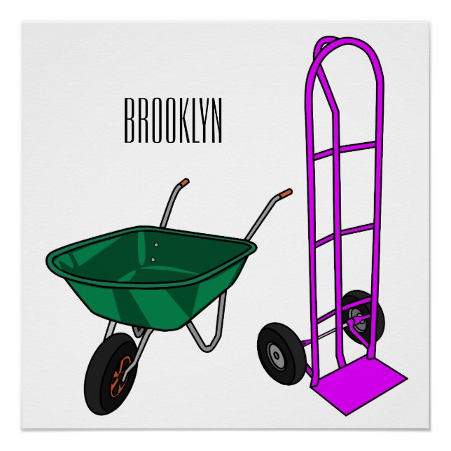 Wheelbarrow & hand trolley cartoon illustration poster (Front)