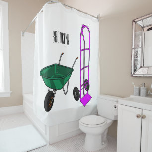 Wheelbarrow & hand trolley cartoon illustration shower curtain