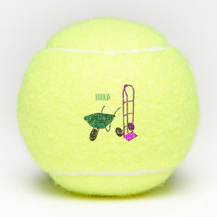 Wheelbarrow & hand trolley cartoon illustration tennis balls