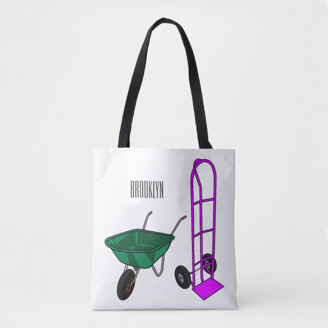 Wheelbarrow & hand trolley cartoon illustration tote bag (Front)