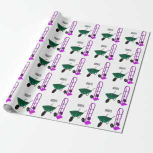 Wheelbarrow & hand trolley cartoon illustration wrapping paper