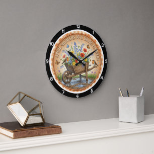 Wheelbarrow Wildflower Spring Heritage Large Clock