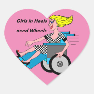 Wheelchair Girl in Heels Heart Sticker