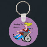 Wheelchair Girl in Heels Key Ring<br><div class="desc">Girl in High Heels need Wheels For people with disabilities who want the freedom of expression to just "be" and "I just want to have fun" and reminding everyone to boot (or to heel?) that those heels can be painful so "Girls in Heels need Wheels! are, ©Hand drawn with my...</div>