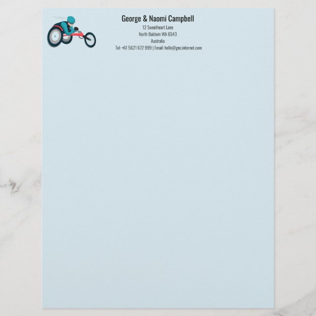 Wheelchair Racing Custom Letterhead (Front)