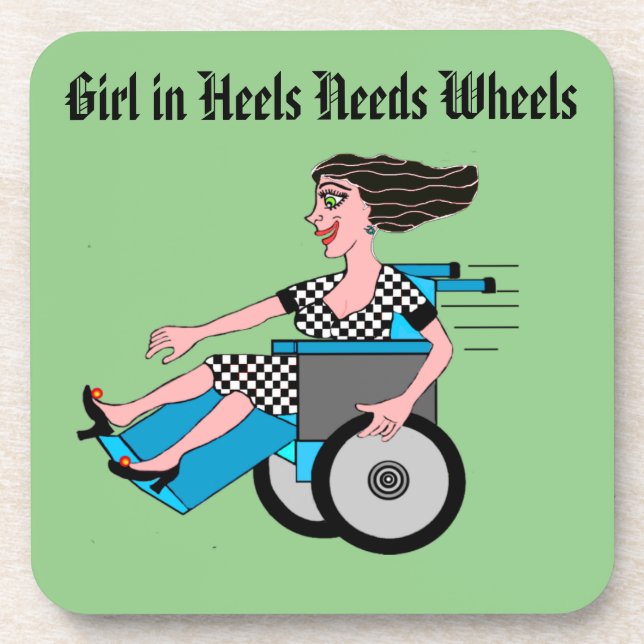 Wheelchair Redhead Customise Text Beverage Coaster (Front)