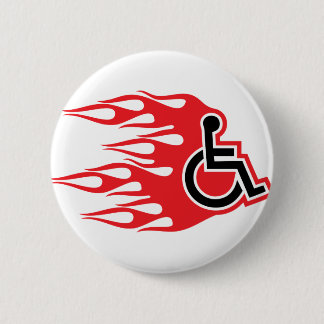 Wheelchair rocket flames 6 cm round badge