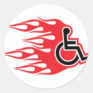 Wheelchair rocket flames classic round sticker