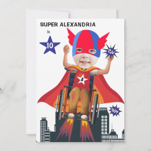 Wheelchair Superhero Girl 💥 Flying Hero Birthday  Invitation