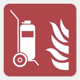 Wheeled Fire Extinguisher Safety Sign Square Sticker