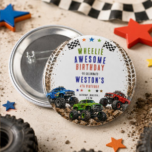 Wheelie Awesome Monster Truck 4Th Birthday boy  6 Cm Round Badge