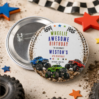 Wheelie Awesome Monster Truck 4Th Birthday boy 6 Cm Round Badge