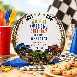 Wheelie Awesome Monster Truck 4Th Birthday boy Classic Round Sticker