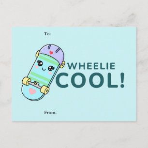 Wheelie Cool! Cute Skateboard Classroom Valentine  Holiday Postcard