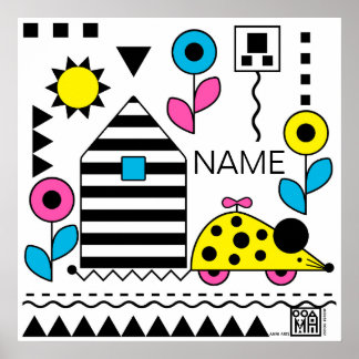 Wheelie Mouse and House Poster -CMYK -personalise