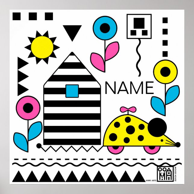 Wheelie Mouse and House Poster -CMYK -personalise (Front)