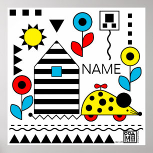 Wheelie Mouse and House Poster - personalise