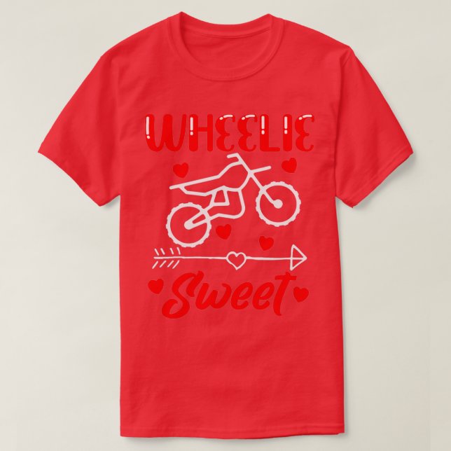 Wheelie Sweet Funny Valentines Day Heart Dirt Bike T-Shirt (Design Front)
