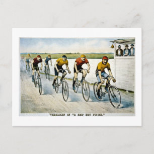 Wheelmen in a "Red Hot Finish." Postcard