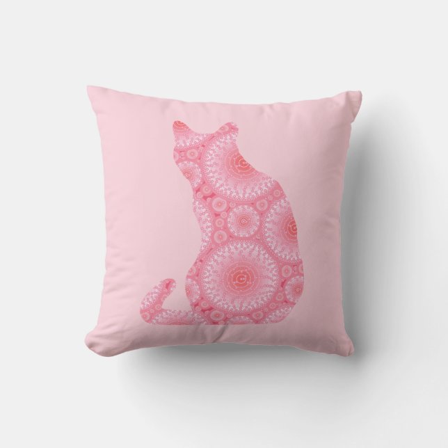 "Wheels of Light" Cat - coral pink Cushion (Front)