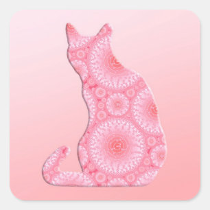 "Wheels of Light" Cat - coral pink Square Sticker