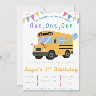 Wheels on the Bus Birthday Invitation