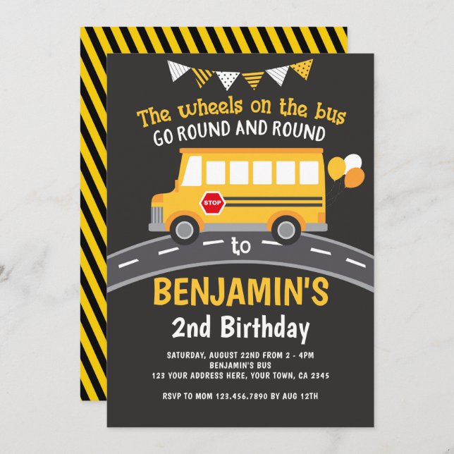Wheels on the bus invitation (Front/Back)