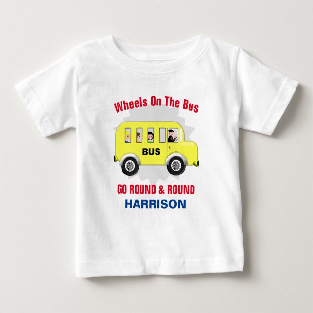 Wheels On The Bus Kids Cute Personalised Baby T-Shirt (Front)