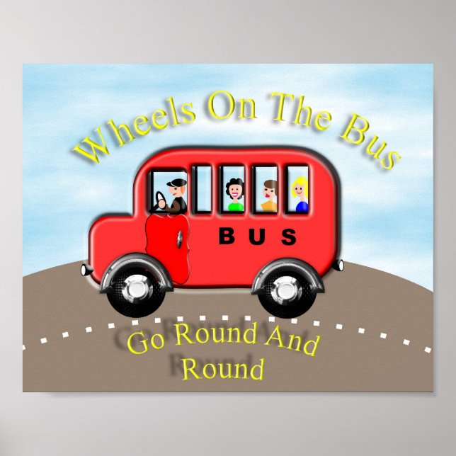 Wheels On The Bus Kids Nursery Rhyme Themed Poster (Front)