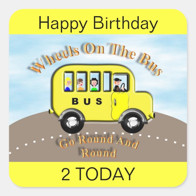 Wheels on the Bus Yellow Label Sticker Cake Topper (Front)