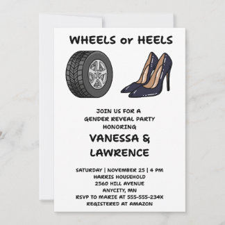 Wheels or Heels Gender Reveal Invitation