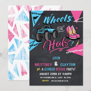 Wheels or heels gender reveal invitation