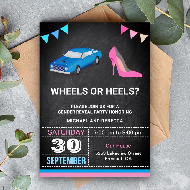 Wheels or Heels Gender Reveal Party Invitation (Creator Uploaded)